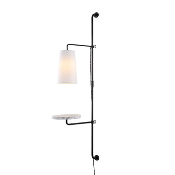 Andre 11.5" Contemporary Industrial Iron Plug-In with Adjustable White Marble Table LED Sconce - JONATHAN Y